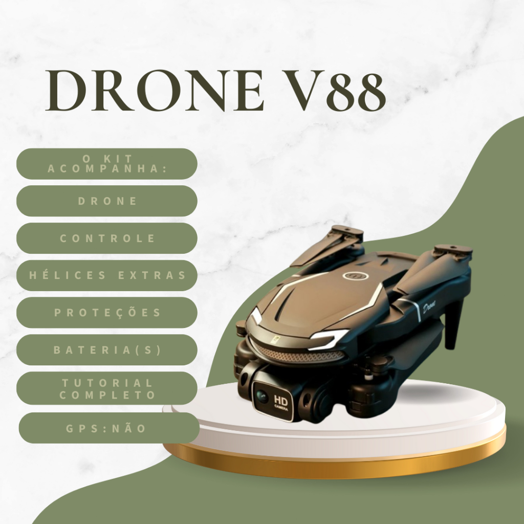 Drone V88 Profissional  Dual-Camera 8K, Kit 1 à 3 baterias