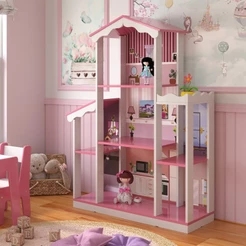 Casa de Boneca dos Sonhos com 8 cômodos Branco e Rosa - Decora Móveis Online