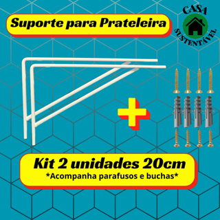 Kit 2 Cantoneira Mão Francesa 20cm Branco Brilhante Suporte Para Prateleira Com Parafusos Overtime em Oferta na Shopee
