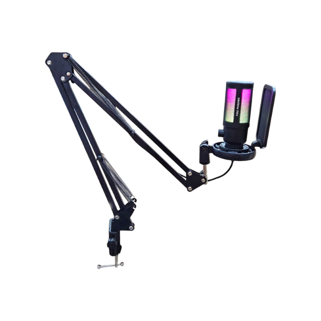 Kit Microfone Condensador Gamer Live Led Rgb Com Braço Articulado FonePop Filter