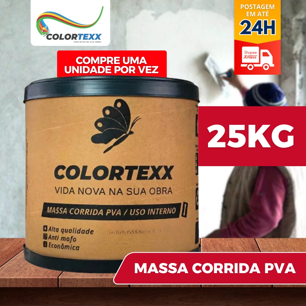 Massa Corrida Premium Pva 25kg Acabamento Nivelador Fácil Aplicação - Colortexx branca parede