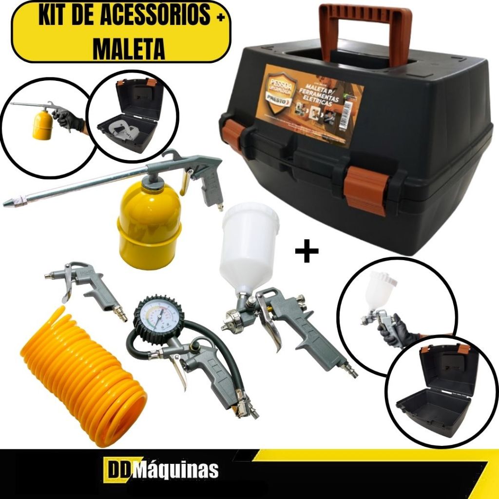 Kit Acessórios Para Compressor 5 Peças + Maleta Multiuso Organizadora Box - Presto/Fasterr