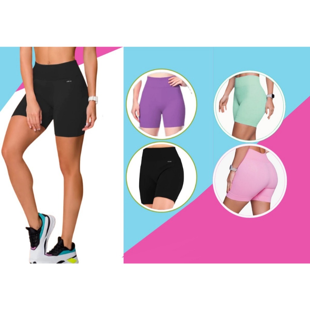 Kit 4 Shorts Selene Feminino Sem Costura Academia Cós Alto Não fica Transparente Fitness