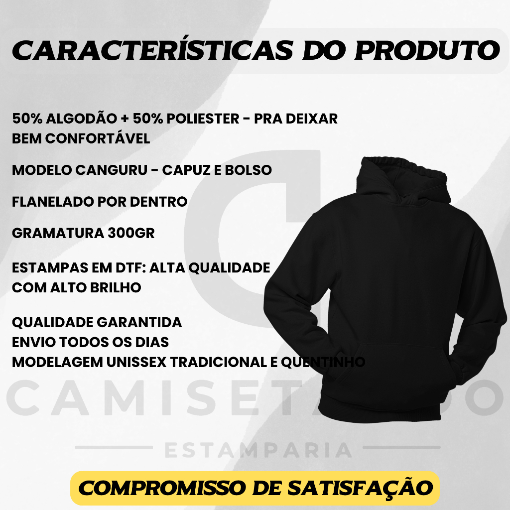 Moletom Personalizado Canguru Com Capuz Com Sua Foto Logo Frase Casaco Blusa De Frio Masculino Feminino Unissex Preto Br — imagem 2 de 2