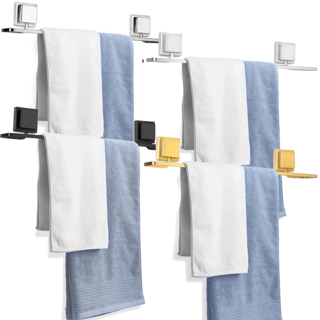 Suporte Porta Toalha Banho Banheiro S/ Furo Fixacao Fita Dupla Face 3M Resistente Cromado ...