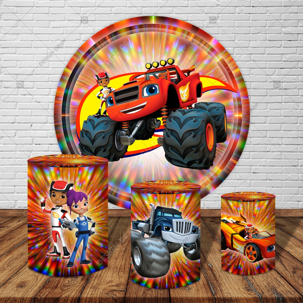 Blazer and Monster Machine + kit capa painel redondo 1.5m + 3 capas de cilindros