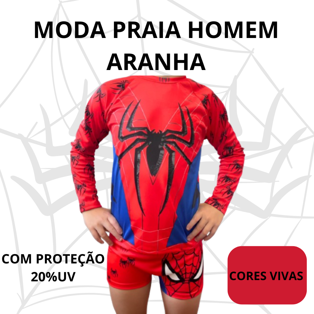Fantasia Moda De Praia Homem Aranha Menino Sunga+Camista UV Proteção Solar Menino Infantil