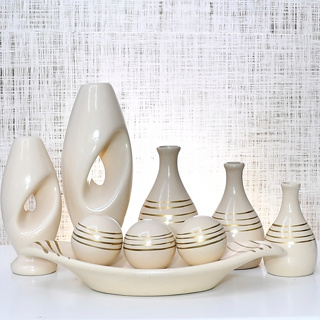 Kit 9 Jarros Decorados Trio Vaso Ceramica Enfeite Centro Mesa Sala enfeite Casa rack Aparador Nicho em Oferta na Shopee
