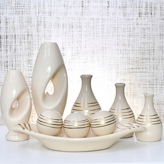 Kit 9 Jarros Decorados Trio Vaso Ceramica Enfeite Centro Mesa Sala enfeite Casa rack Aparador Nicho