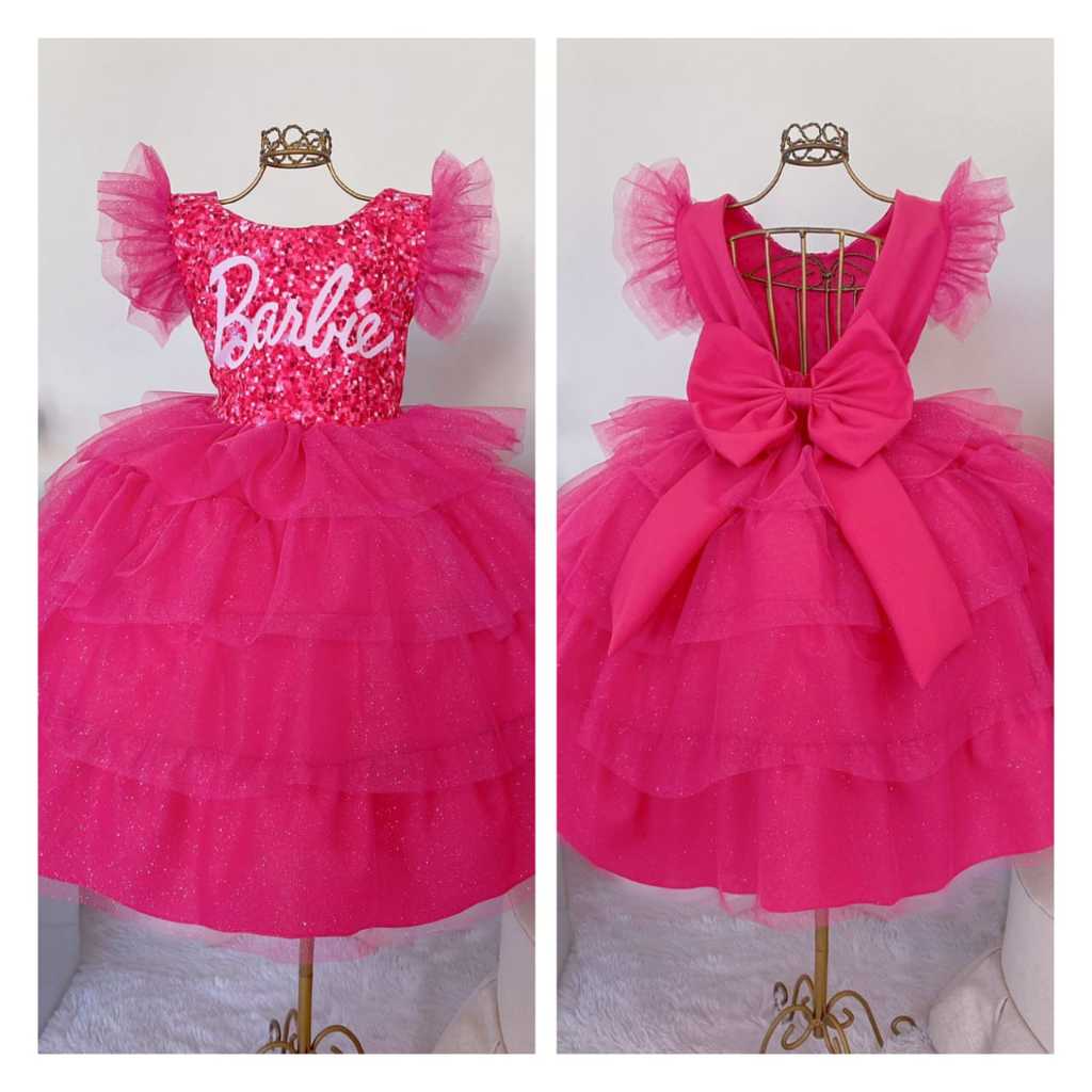 Vestido Infantil Luxuoso Boneca Festa com Glitter