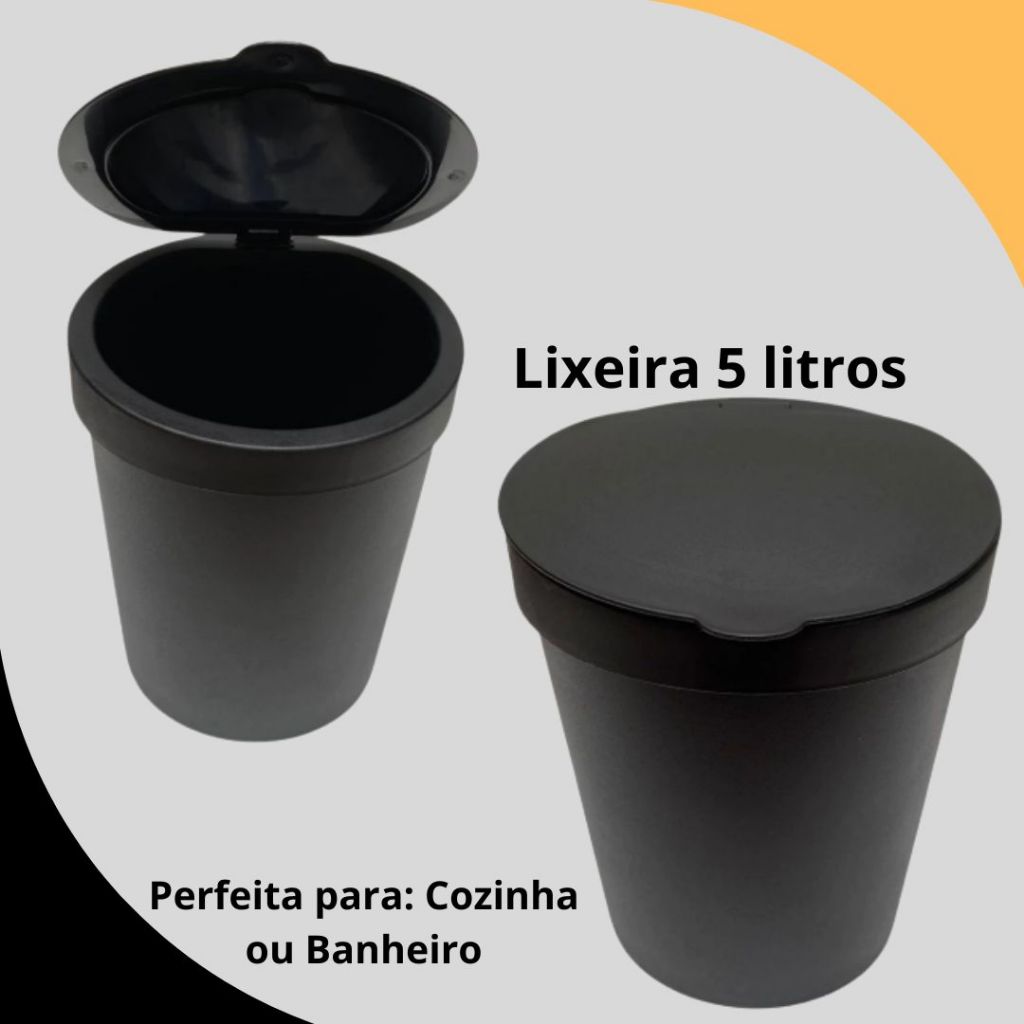 Lixeira Cesto Escritório Cozinha Banheiro c/ Tampa 5 Litros - Plastutti
