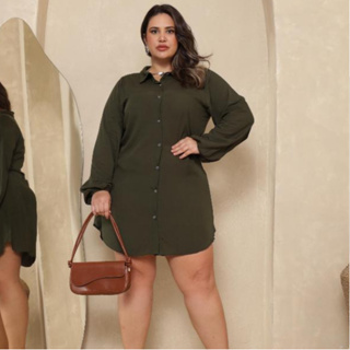 Chemise Vestido Viscolinho Plus Size, Camisão Elegante, Leve, All Curve em Oferta na Shopee