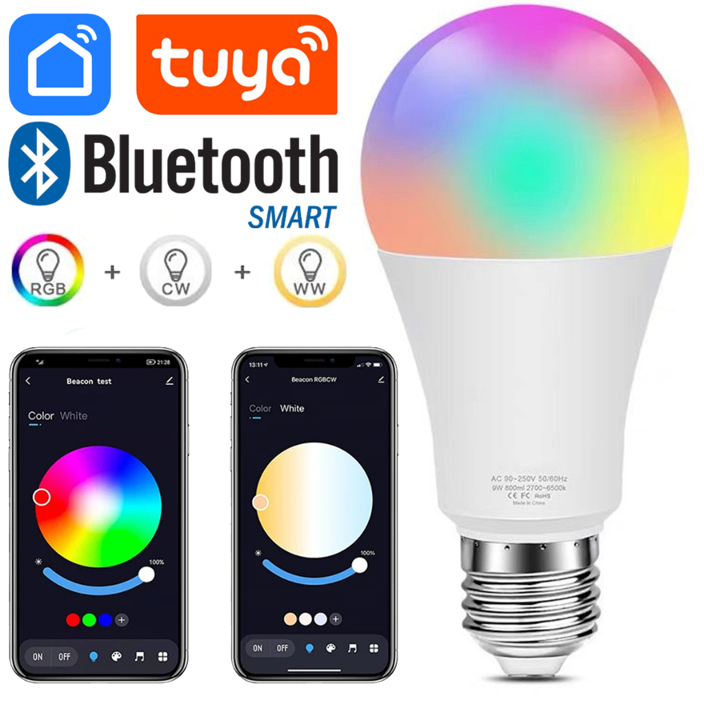 Lâmpada Led Inteligente Smart Bluetooth Compatível App TUYA Bulbo E27 Rgb