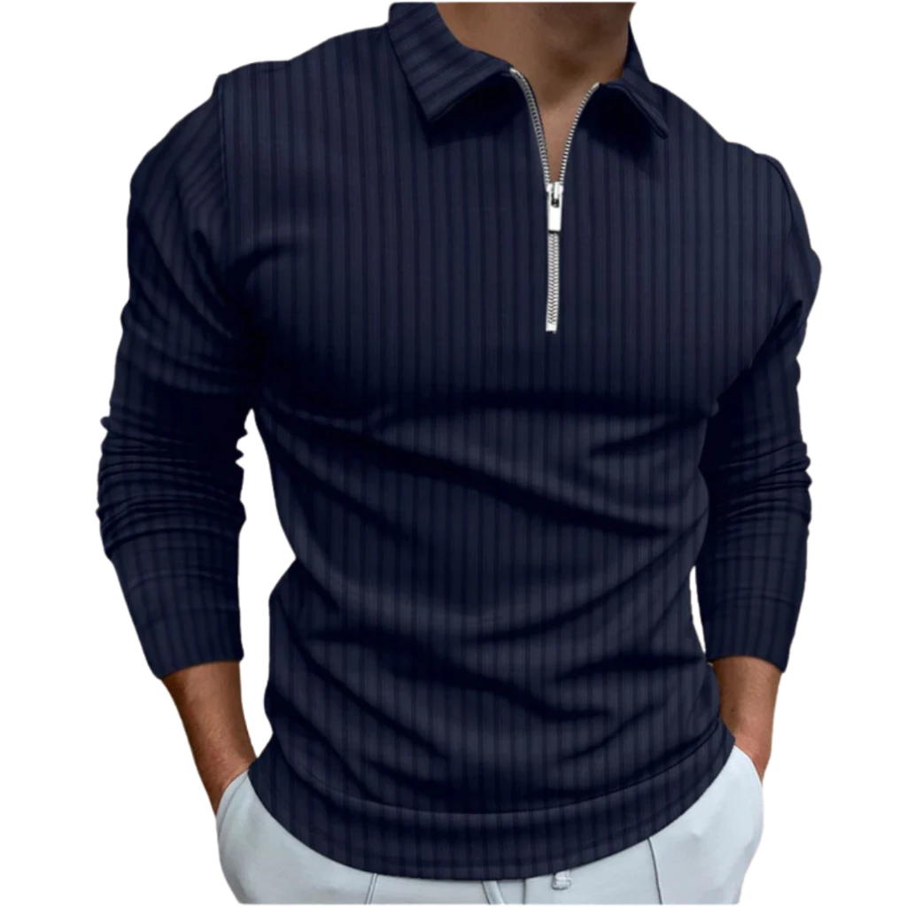 Camiseta Polo Manga Longa camisa Com Ziper Masculina Malha Canelada camisetas camisas