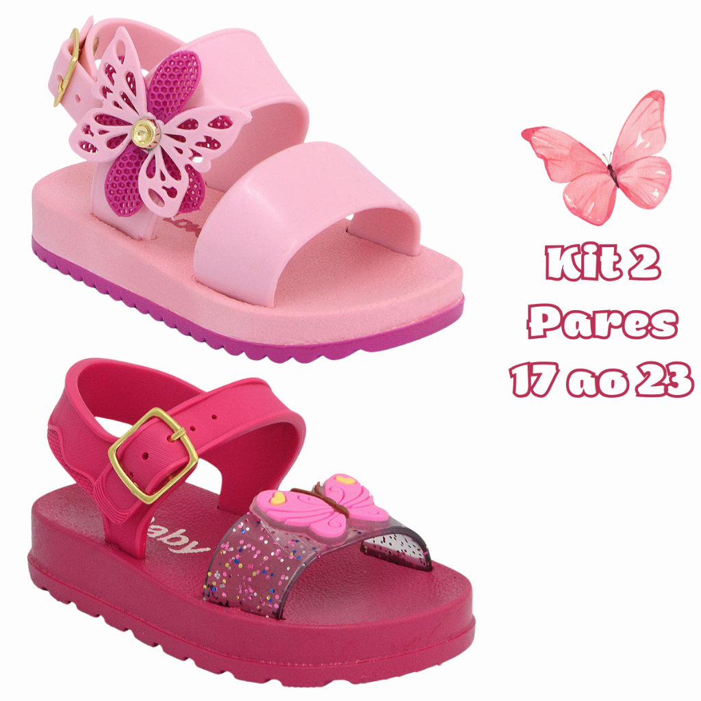 Kit Sandália Papete Infantil Bebê Feminina Menina Confortável Borboleta Macio Leve Lançamento