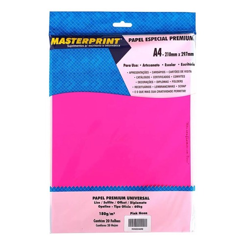 Papel Offset/sulfite Pink Neon 180g A4 20 Folhas Masterprint