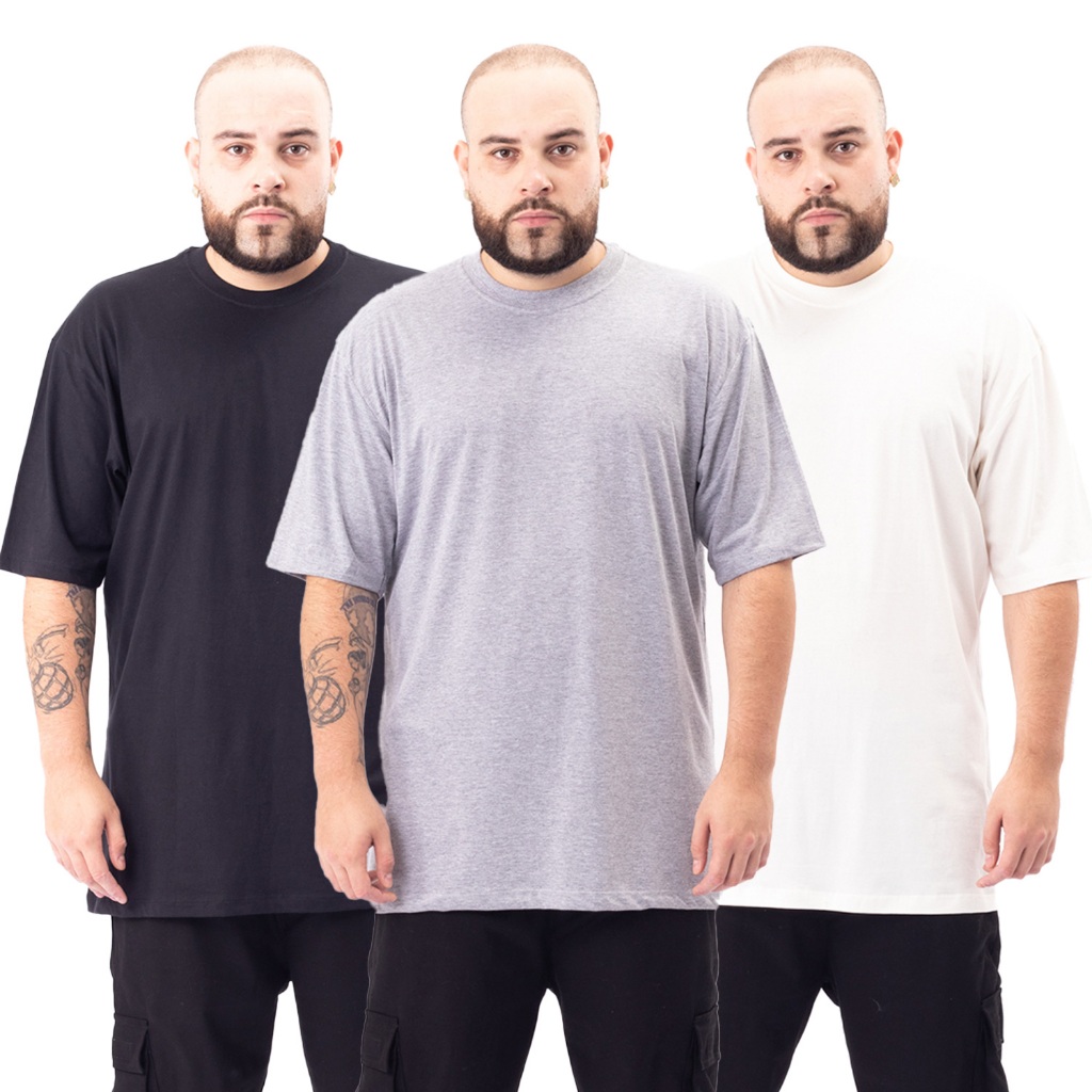 Kit 3 Camisetas Basic Streetwear Plus Size Cores Diversas - Men Clothes