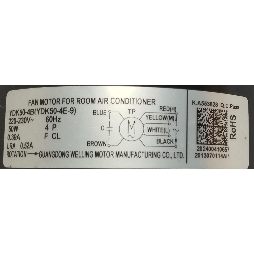 MOTOR VENTILADOR EVAPORADORA ELECTROLUX YDK50-4B/YDK50-4E-9 PRETO ORIGINAL REVISADO