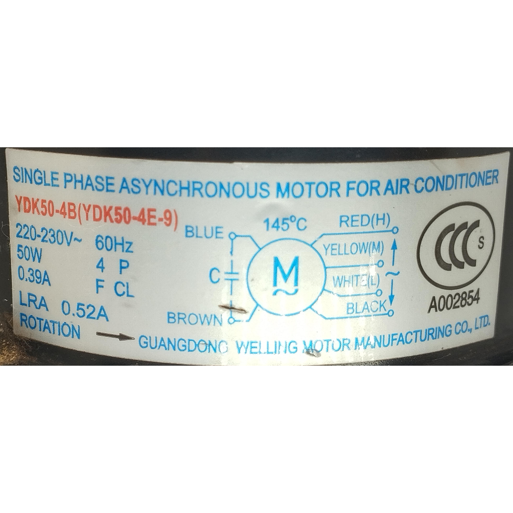 MOTOR VENTILADOR EVAPORADORA COMPATÍVEL ELECTROLUX YDK50-4B/YDK50-4E-9 ORIGINAL REVISADO