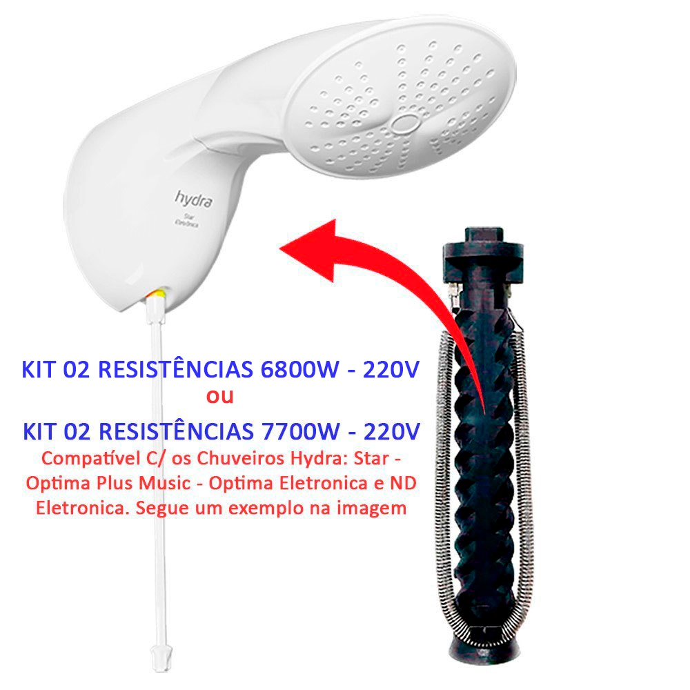 Kit 02 Resistência 6800W/220V Chuveiro Ducha Hydra Star Eletrônica - Fabricada Pela PRATIMIX