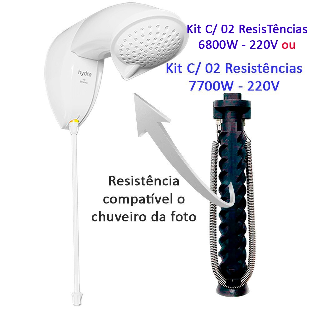 Kit 02 Resistência 6800W/220V Chuveiro Hydra ND ELETRONICA Fabricada pela PRATIMIX