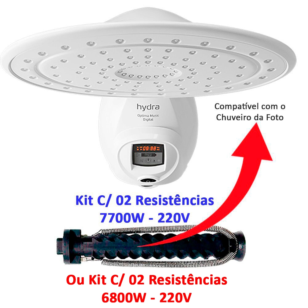 Kit 02 Resistência 6800W/220V Chuveiro Hydra Óptima Plus Music Óptima Eletrônica Fabricação Pratimix