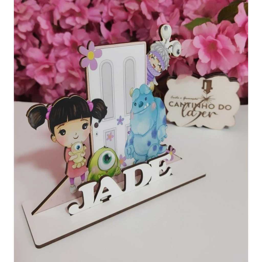 lembrancinha Centro de mesa Monstro S.A Cut baby Personalizado com nome para aniversário em MDF adesivado