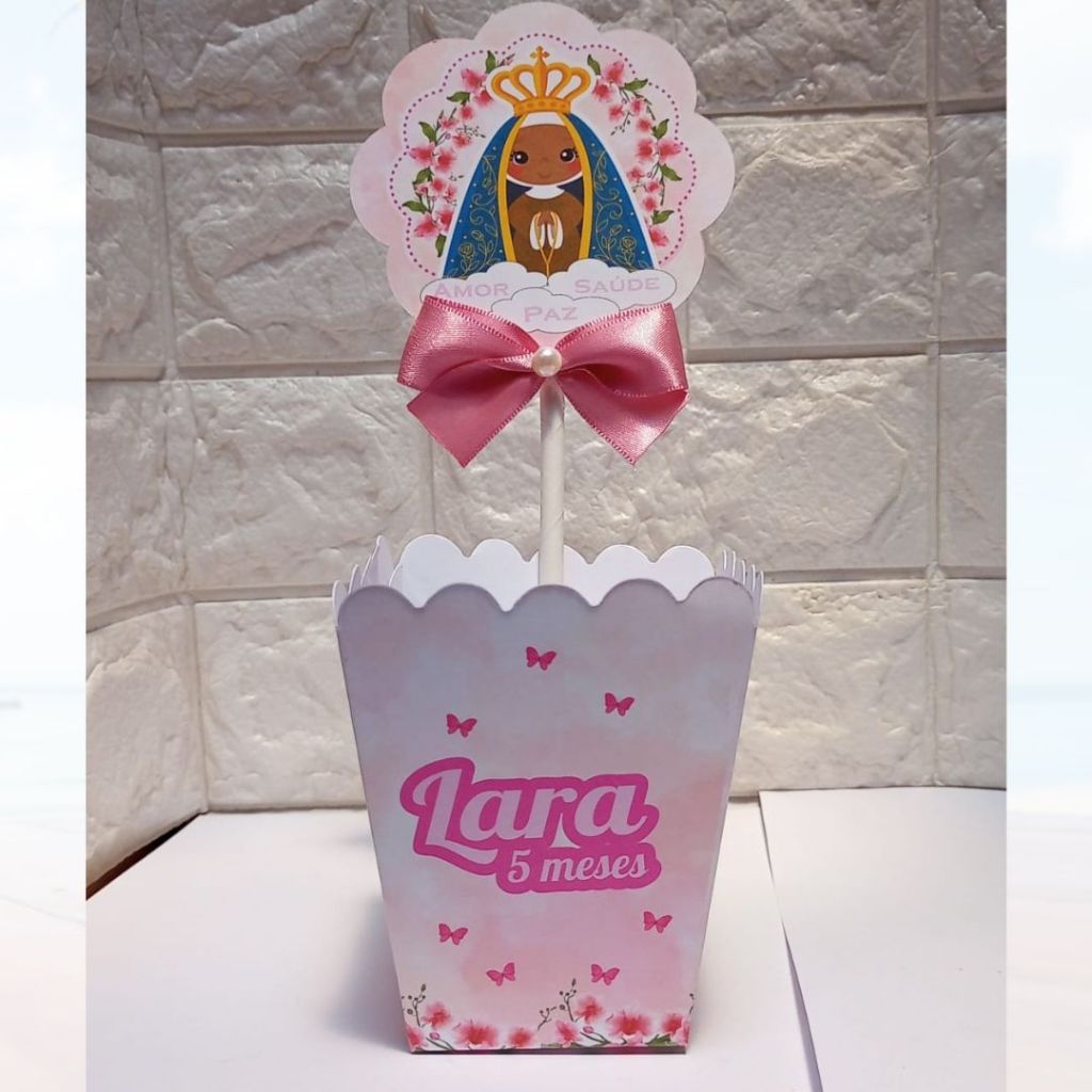 Centro de Mesa Cachepot da Nossa Senhora Aparecida Batizado personalizadas | Lembrancinhas | Festa infantil | Caixinhas