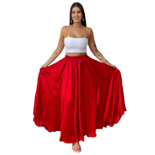 Saia Longa Vermelha Estilo Cigana Pomba Gira Umbanda em Cetim com 10 metros de roda em Oferta na Shopee