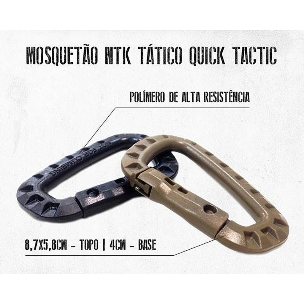 2X Chaveiro Mosquetão Quick Tactic Ntk Polímero Resistente
