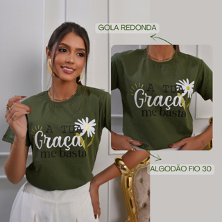 Camiseta T-shirt Feminina Algodão Premium Tua Graça em Oferta na Shopee