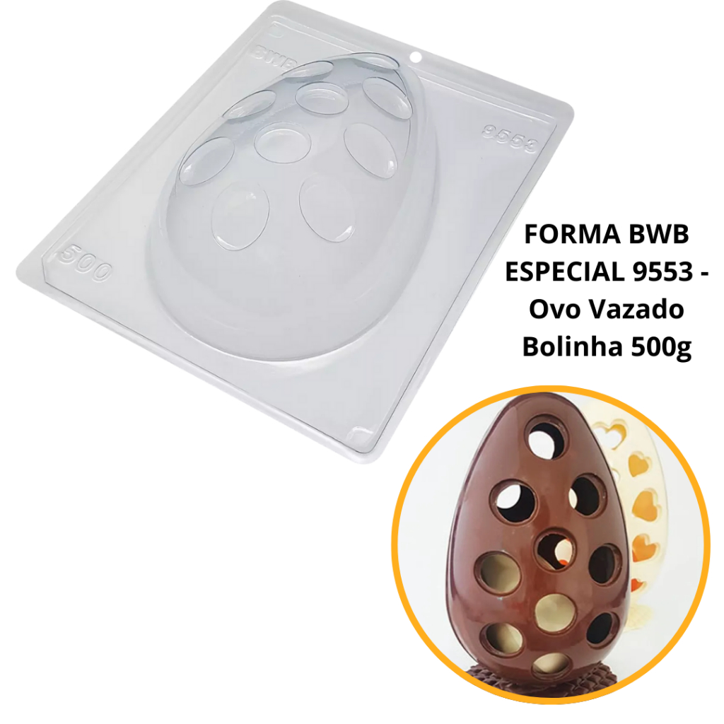 1~4 Forma BWB Com Silicone (3 partes) Para Chocolate Cód. 9553 - Ovo Vazado Bolinha 500g. Páscoa - Home & Living