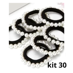 Kit 30 unidades Elástico amarrador de cabelo Com Pérolas branco acessorios xuxinha para cabelo 30 unidades best