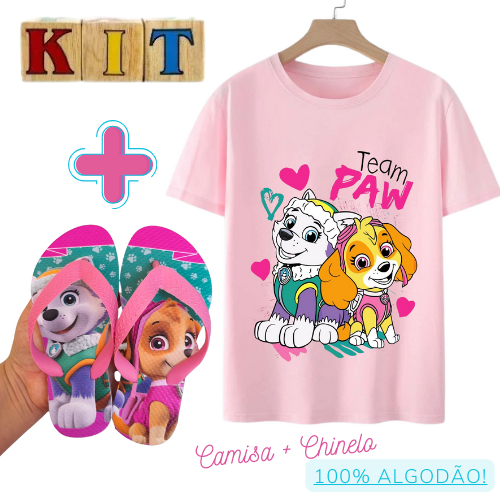 KIT: CHINELO + CAMISA Infantil Patrulha Canina Skye e Liberty Menina sandália de dedo LANÇAMENTO Blusa 100% Algodão