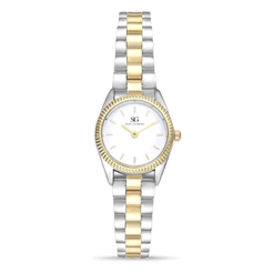 Relógio Feminino Saint Germain Celeste Bicolor Mini Prata e Dourado com Bisel Canelado