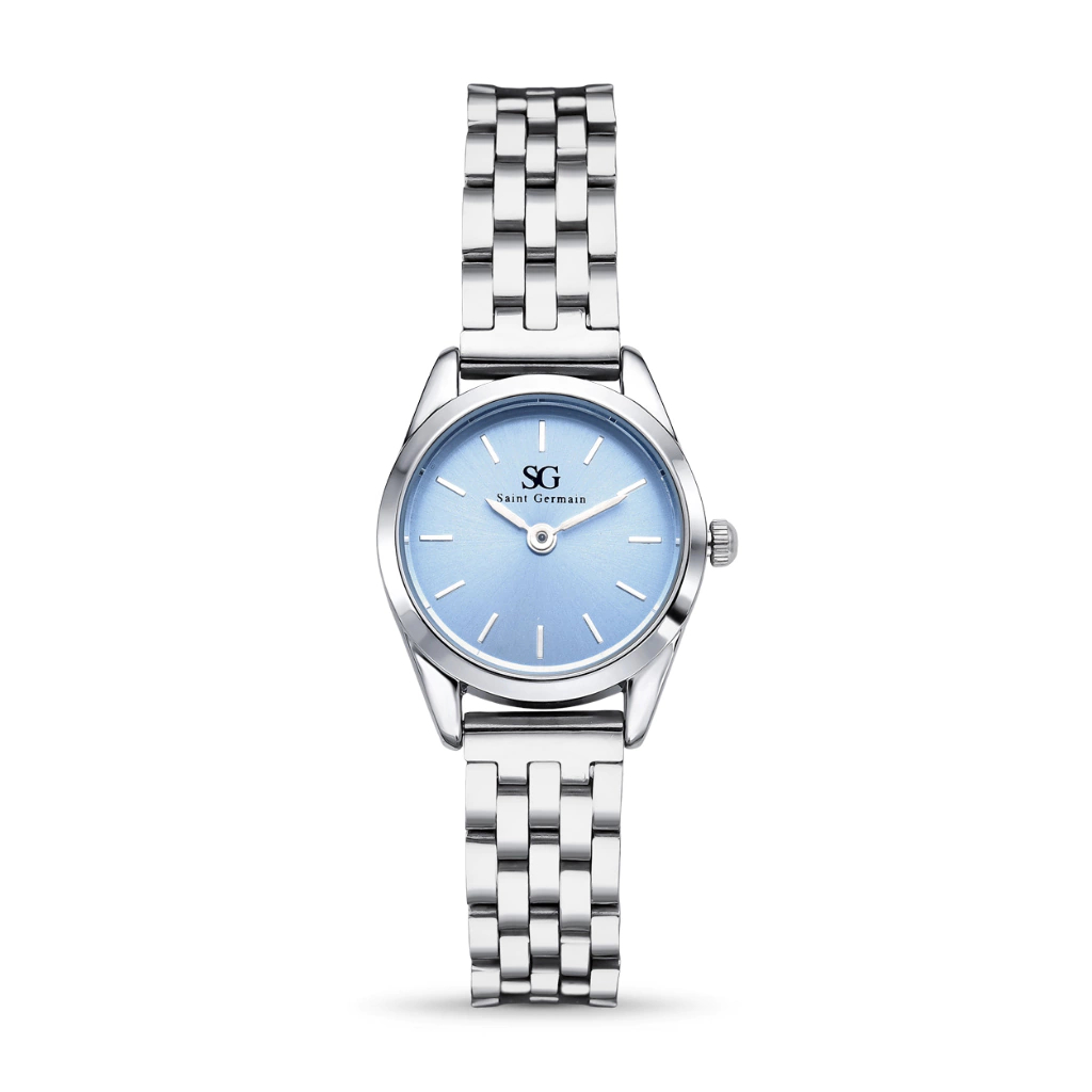 Relógio Feminino Saint Germain Mini Belle Fundo Azul Pequeno Metal Prata em Oferta na Shopee