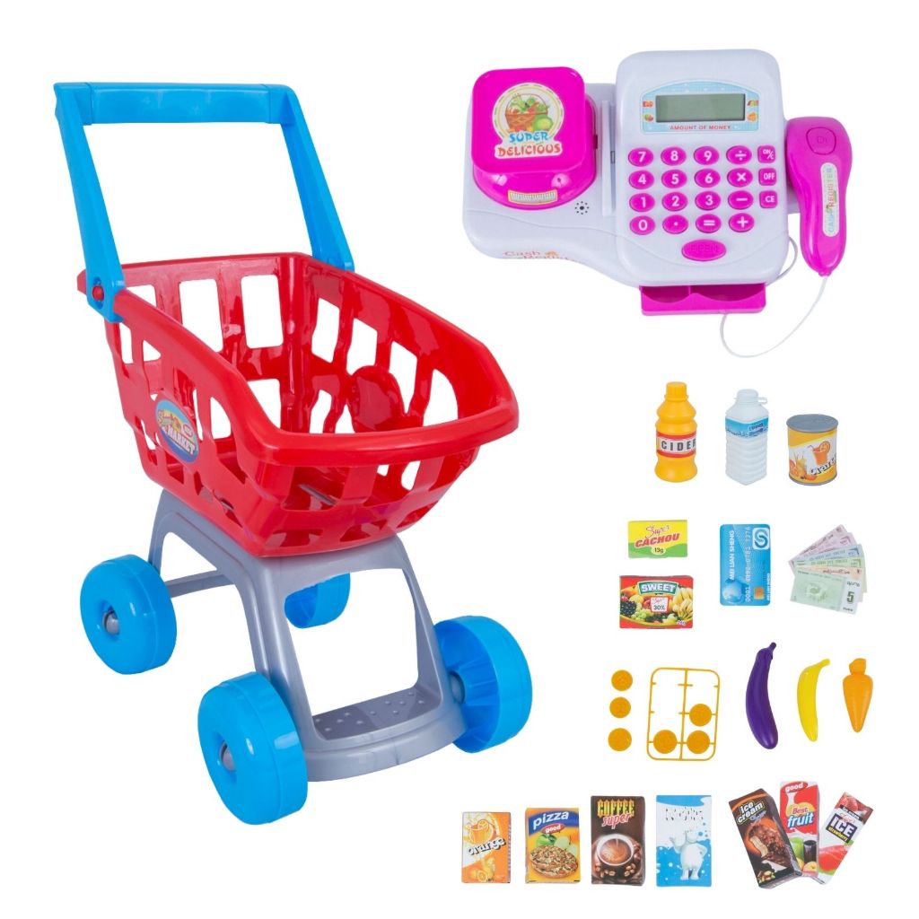Caixa Registradora Infantil Carrinho De Compras E Acessórios De Mercado em Oferta na Shopee