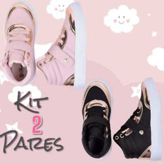 Kit 2 Pares Tênis  Botinha Infantil Feminina Coturno Menina Cano Médio em Oferta na Shopee