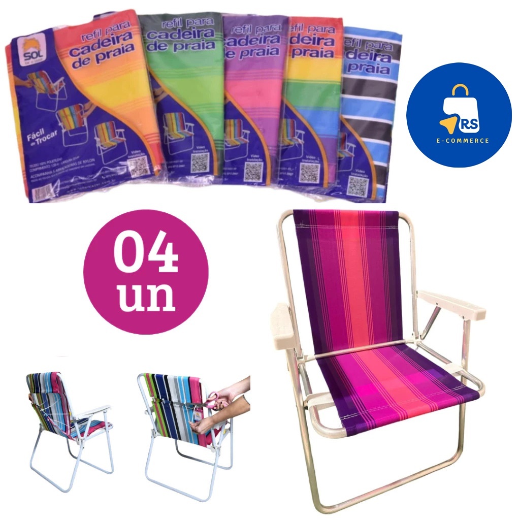 Kit 04 un Capa Refil para Cadeira de Praia forro Lona Estampada Fácil de Trocar - ESCOLHA A COR - O ENVIO MAIS RÁPIDO em Oferta na Shopee