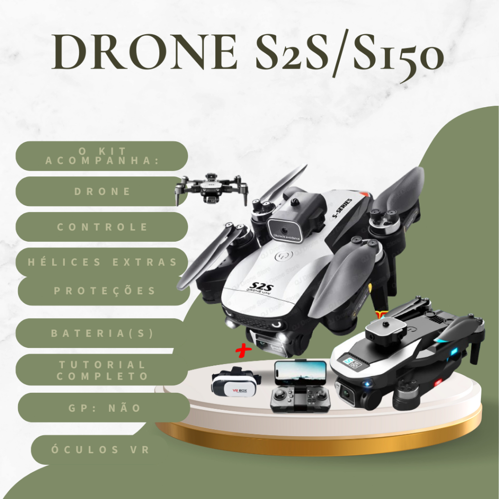 Drone  S150/S2S com Câmera HD Dual  Evita Obstáculos, Fotografia Aérea 1 Bateria +   Óculos VR