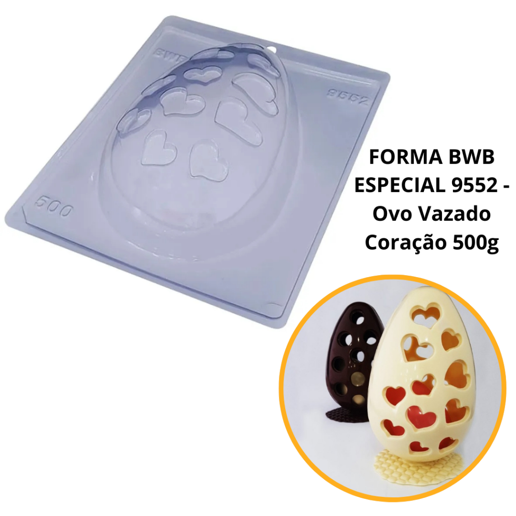 1~4 Forma BWB Com Silicone (3 partes) Para Chocolate Cód. 9552 - Ovo Vazado Coração 500g. Páscoa (CHOCO) em Oferta na Shopee