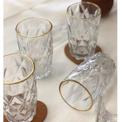 Jogo de 6 Copos de Vidro Diamond Transparente ou  Borda Dourada 350ml – Gamma