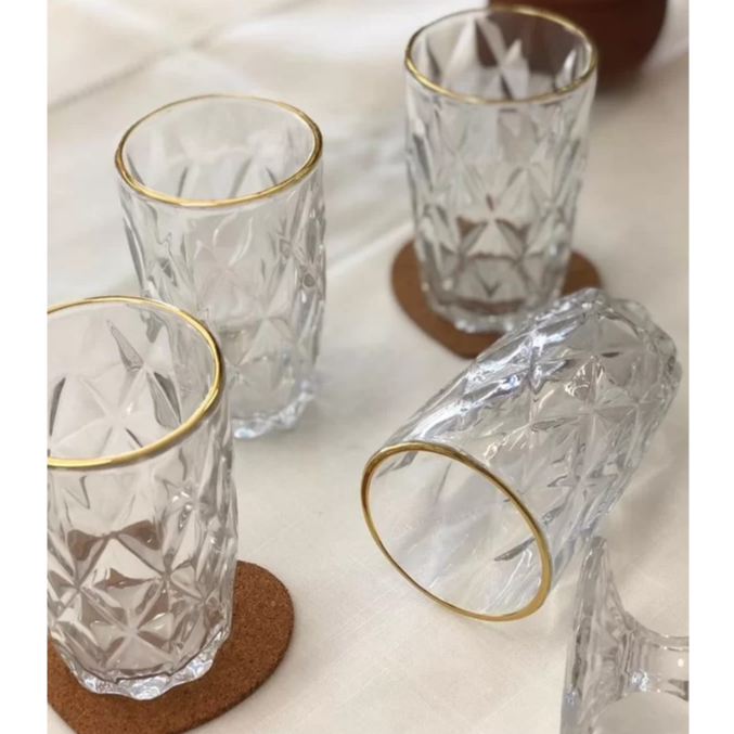 Jogo Com 6 Copos Diamond Borda Dourada ou Transparente 350ml