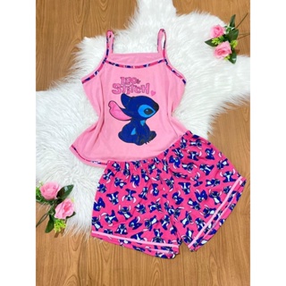 Pijama Baby Doll Adulto Feminino – Estampa Stitch Disney Poá Confortável em Oferta na Shopee