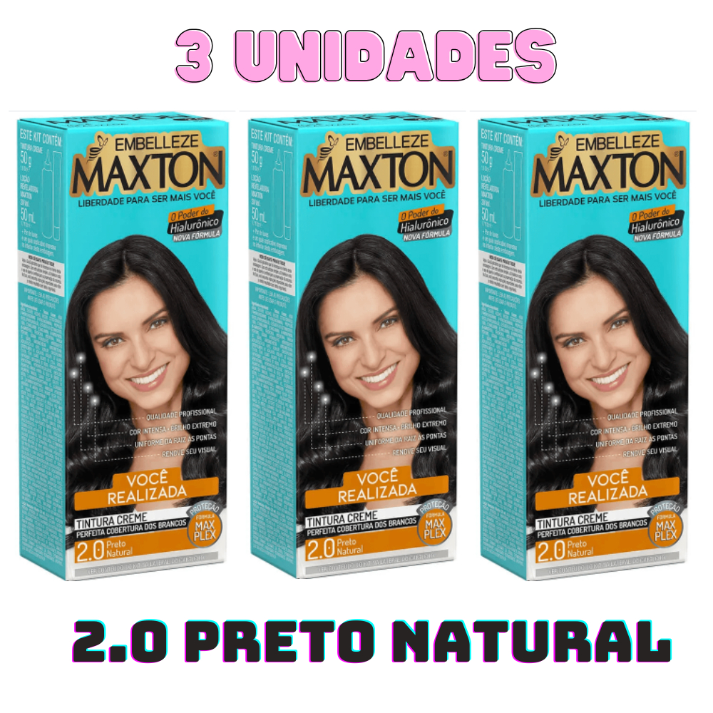 KIT C/ 3 TINTURA EM CREME MAXTON EMBELLEZE  2.0 PRETO NATURAL