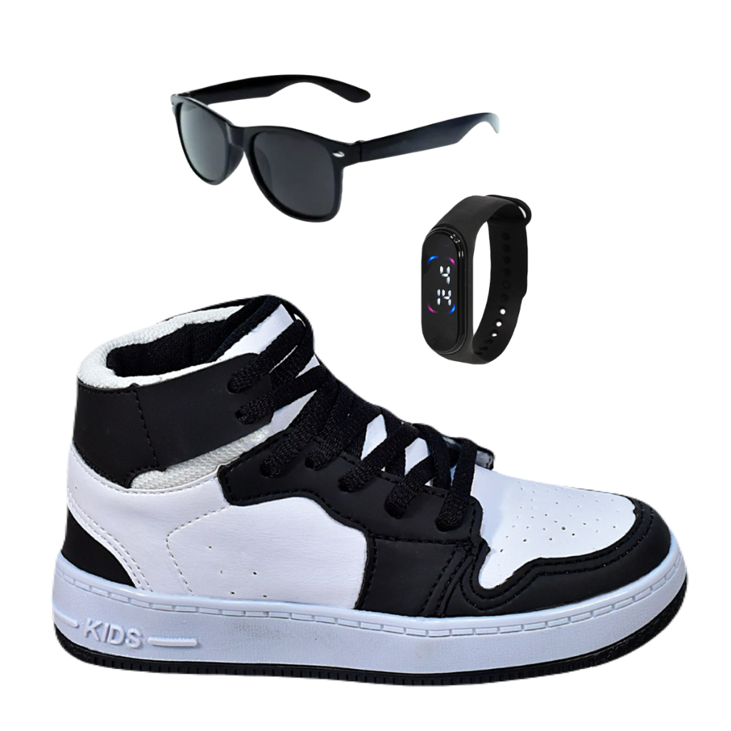 Tênis Infantil Masculino Botinha Cano Alto Meninos Escolar Passeio + Óculos Relógio em Oferta na Shopee