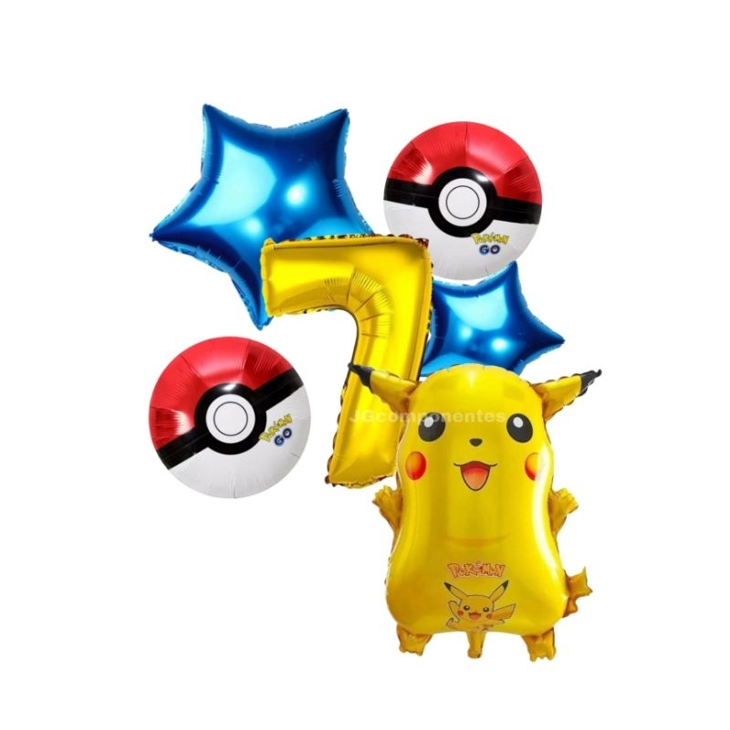 Kit 6 Balão Metalizado Pokémon Pikachu Corpo Estrela Número 7