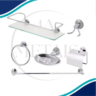 kit acessorios para banheiro 5 peças + porta shampoo prateleira de vidro reto incolor em Oferta na Shopee