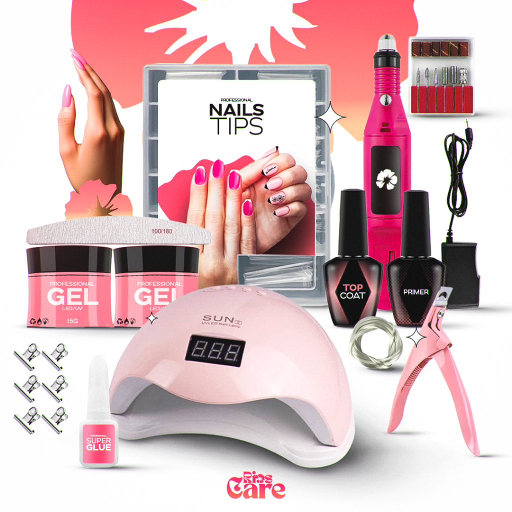 Kit Unha Gel Completo Cabine Sun 5 48W Digital Lixadeira Elétrica Caneta Pedicure e Manicure Alongamento De Unhas Tips