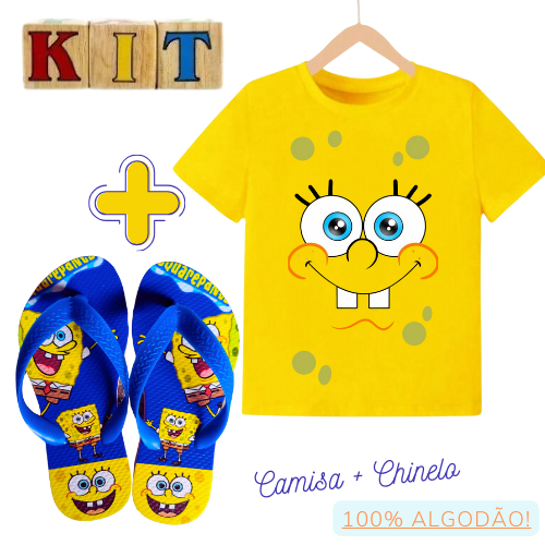 KIT: Chinelo + Camisa Infantil Menino/Menina sandália de dedo masculino Feminina Blusa 100% Algodão